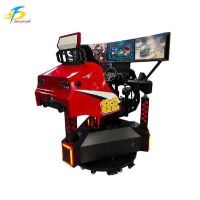 Máquina arcade de coches de carreras rojos de 3 pantallas   360 ° Rotación, retroalimentación de la fuerza, audio 3D, alta tasa de actualización, simulador de conducción VR inmersivo para FEC y arcades