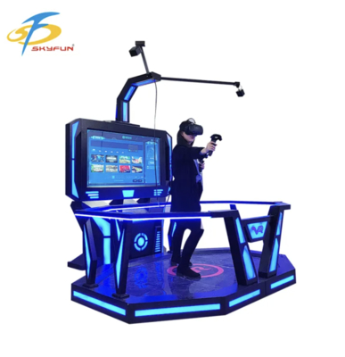 Plataforma de juego VR HTC Vive 9D de pie de etapa intermedia – Simulador VR interactivo a escala de habitación con más de 100 juegos, auriculares VR de alta resolución, pago con monedas o tarjetas para arcades
