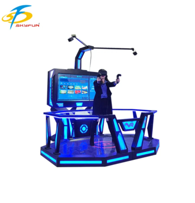 Plataforma de juego VR HTC Vive 9D de pie de etapa intermedia – Simulador VR interactivo a escala de habitación con más de 100 juegos, auriculares VR de alta resolución, pago con monedas o tarjetas para arcades