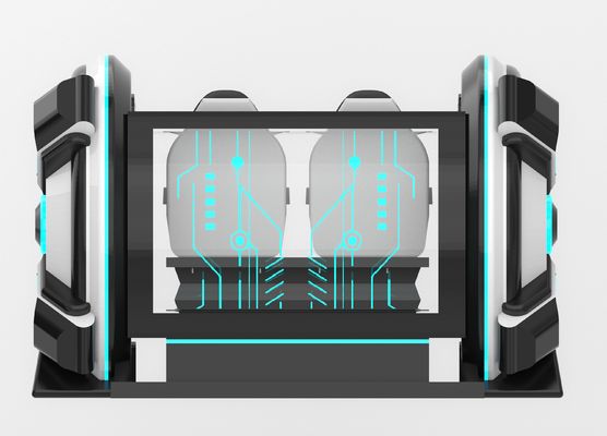 Fun Time Machine 2 asientos simulador de cine VR. Movimiento de manivela, diseño de fibra de vidrio, doble asiento para padres e hijos o parejas, 56 juegos, DPVR E3-S y monitor táctil de 44 pulgadas