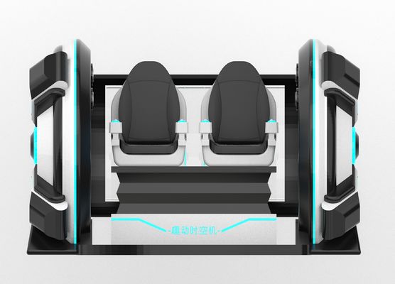 Fun Time Machine 2 asientos simulador de cine VR. Movimiento de manivela, diseño de fibra de vidrio, doble asiento para padres e hijos o parejas, 56 juegos, DPVR E3-S y monitor táctil de 44 pulgadas