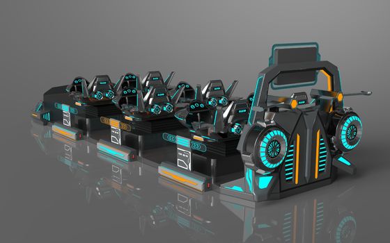 Fun Fly Battleship 6 asientos Cine VR. ∙ Estructura de acción individual, asientos expandibles, gran pantalla trasera, 55 juegos, gafas DPVR E3-S y monitor de 32 pulgadas